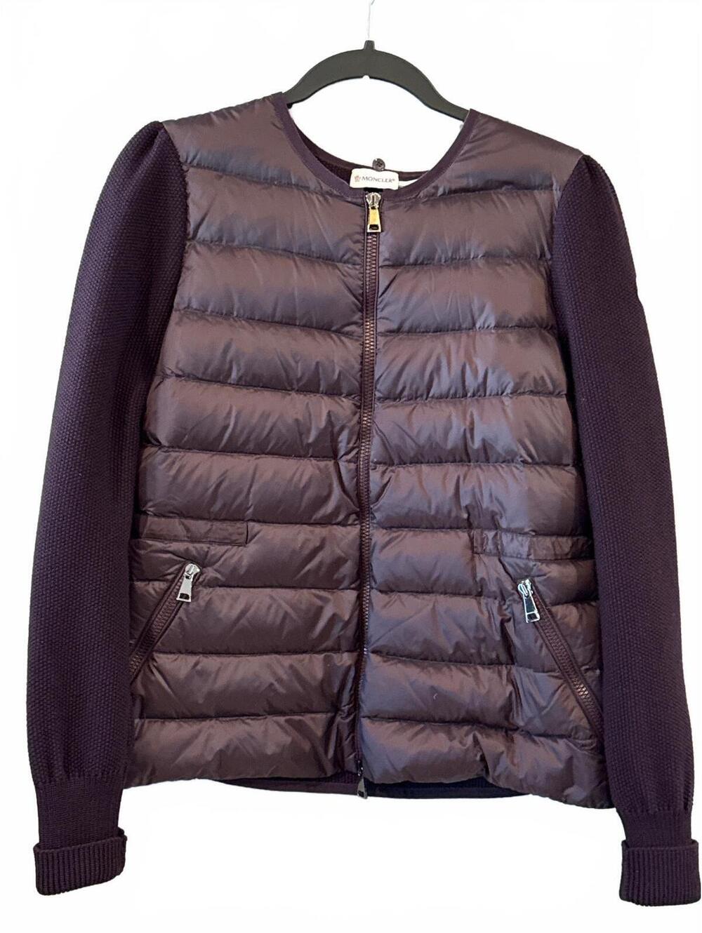 Moncler Maglione Tricot Cardigan Down Knit Jacket Plum Sz L No Hood
